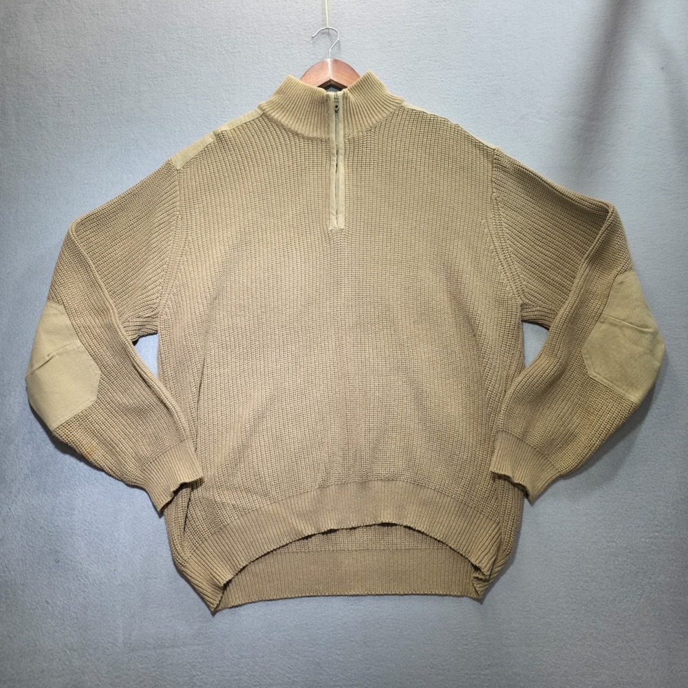 Vintage Orvis Men's Green 1/4 Zip Pullover Sweater with Elbow Patches Size Large